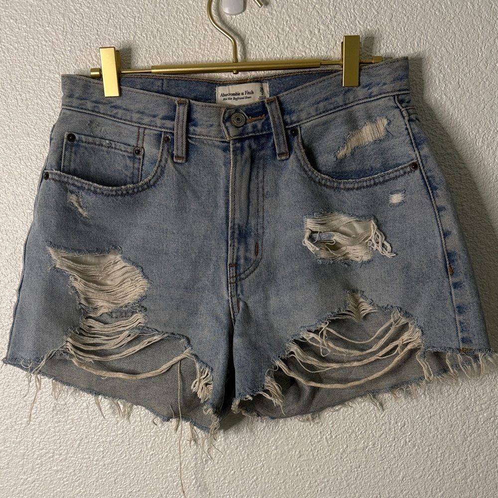 Abercrombie & Fitch - Mid-Rise boyfriend Distressed Blue Jean Shorts- Size 2